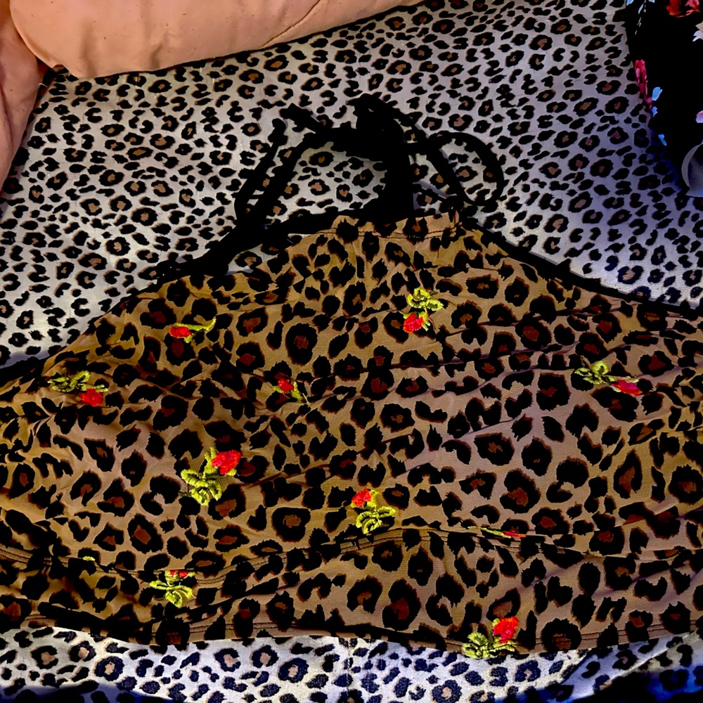 Betsey Johnson x Torrid leopard mesh halter swim top